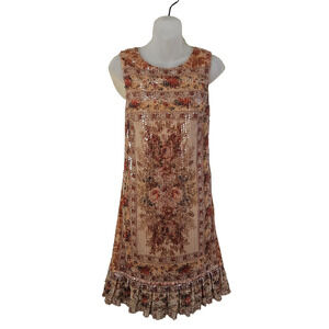 SUNDANCE Floral Glory Sequin Dress XS 20s Formal Flapper Ruffle Romantic Party